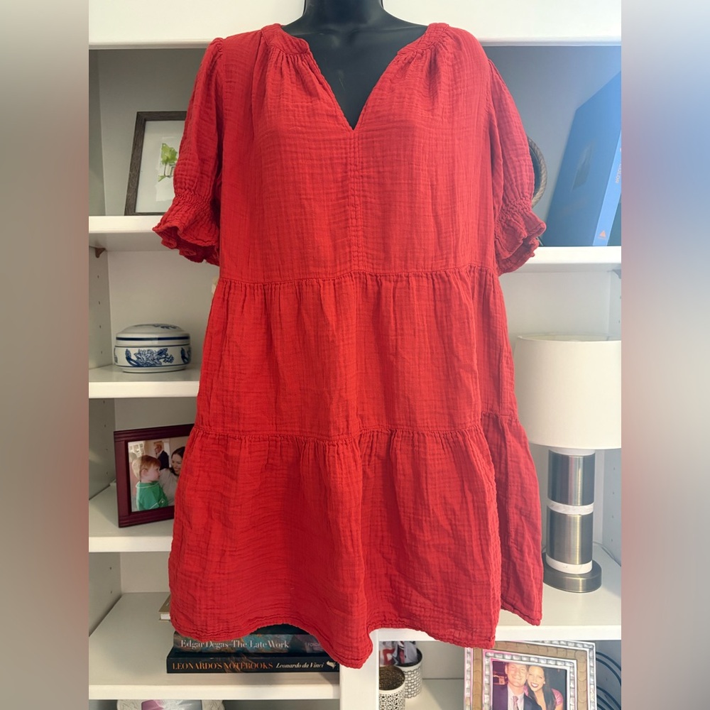 Velvet by Graham and Spencer Susie Cotton Gauze Red Dress - Picture 5 of 5